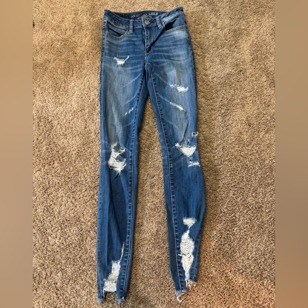 American Eagle Outfitters Blue Skinny Jeans Distressed
